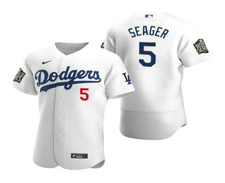 Men Los Angeles Dodgers #5 Corey Seager White 2020 World Series Authentic Flex Nike Jersey